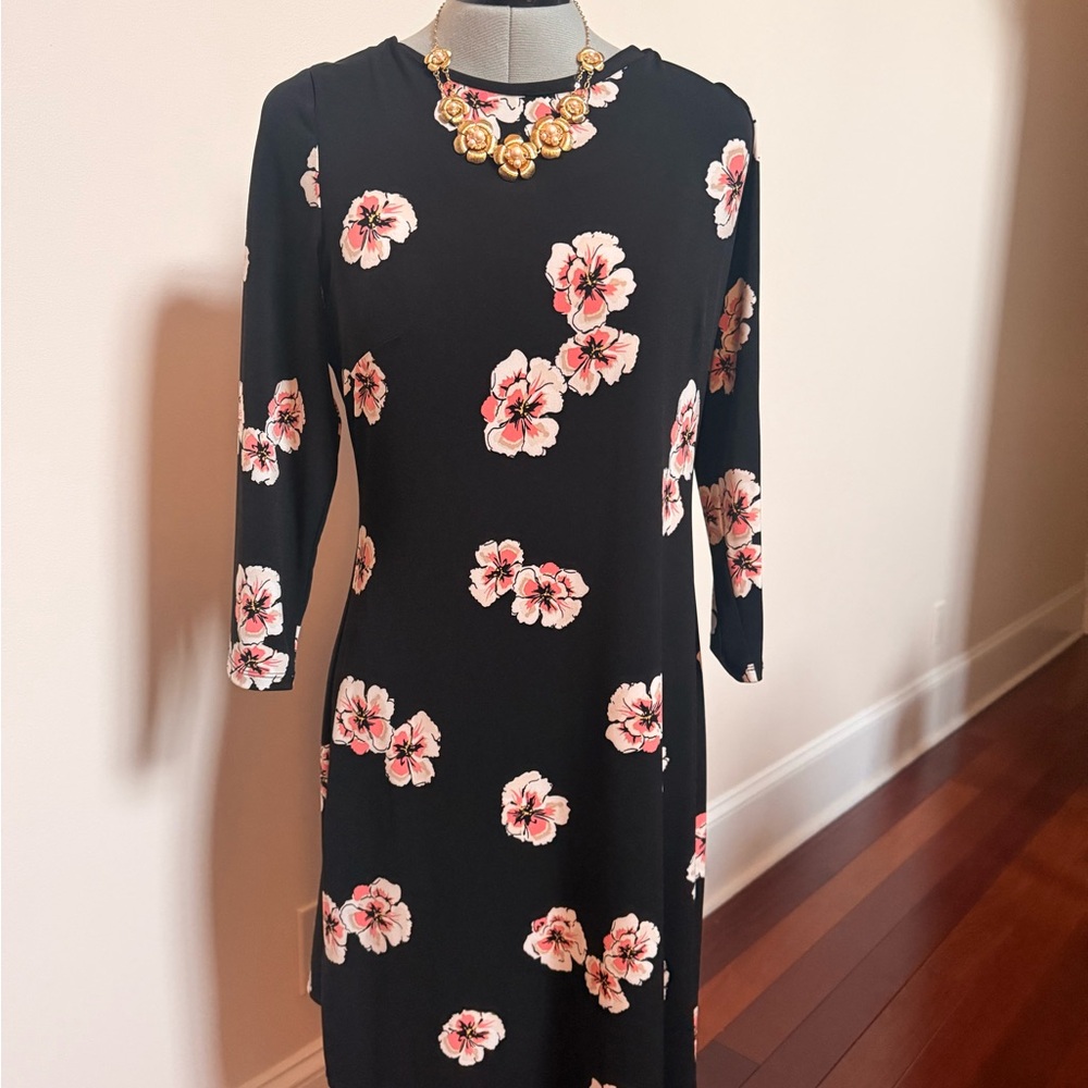 Tommy Hilfiger Black Long-Sleeve Dress with Floral Print